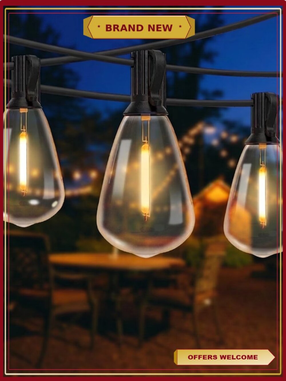DAYBETTER 100ft Outdoor String Lights with 24 Edison Vintage Shatterproof Bulbs